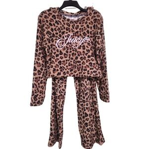 Juicy Couture Leopard Print Plush Pajama Set Sleepwear Women's Size M NWT